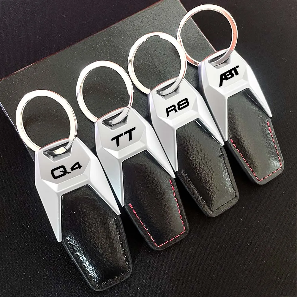 Zinc Alloy Leather Car Keychain Key Ring For Audi TT R8 Q4 e-tron GT Quattro For ABT WRC High Quality Auto Key Chain Accessories