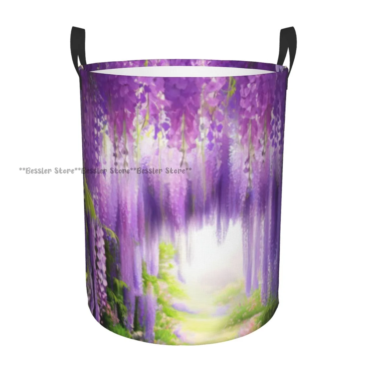 Laundry Basket Blooming Wisteria Tunnel In A Garden Purple Flowers Round Storage Bin Collapsible Hamper Clothes Bucket Organizer