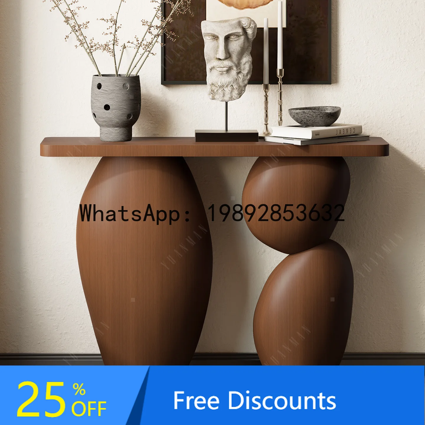Entryway Table Vintage Wabi-Sabi Style New Chinese Style Solid Wood Entryway Wall-Mounted Light Luxury Console Table