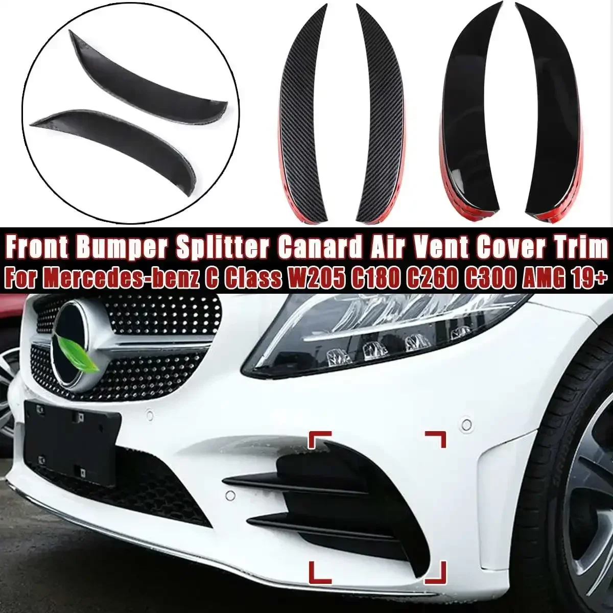 Paar Voorbumper Mistlamp Lamp Splitter Canard Air Cover Trim Voor Mercedes-Benz C Klasse W205 C180 C260 c300 Voor Amg 2019 +