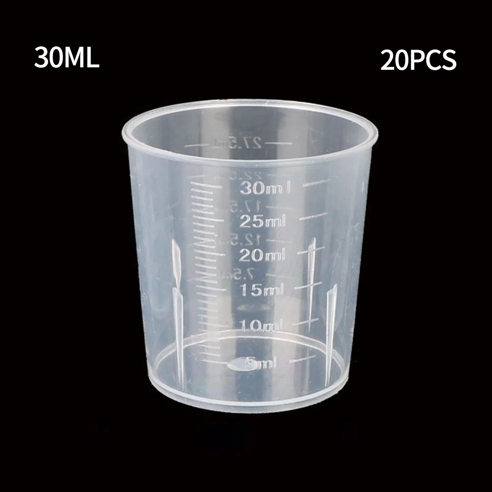 20pcs 10/20/30ml Plastic Measuring Cup Graduated Mixing Cup Liquid Container Epoxy Resin Silicone Making Tool Transparent