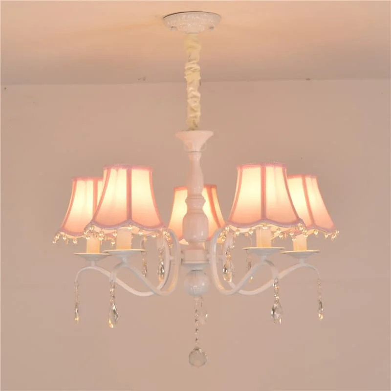 Crystal Pink Chandelier With Pink Fabric Shade In Princess Bedroom Hanging Chandeliers For Children\'S Room Girls/Daughter Room