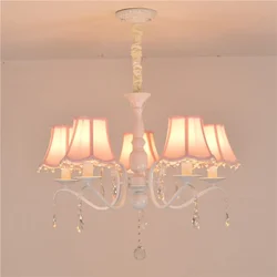 Crystal Pink Chandelier With Pink Fabric Shade In Princess Bedroom Hanging Chandeliers For Children'S Room Girls/Daughter Room