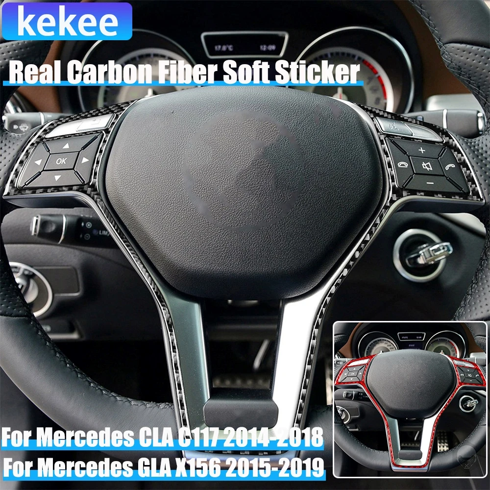 

Real Carbon Fiber Car Accessories Driver Wheel Button Trim Cover Soft Sticker For Mercedes CLA C117 2014-2018 GLA X156 2015-2019