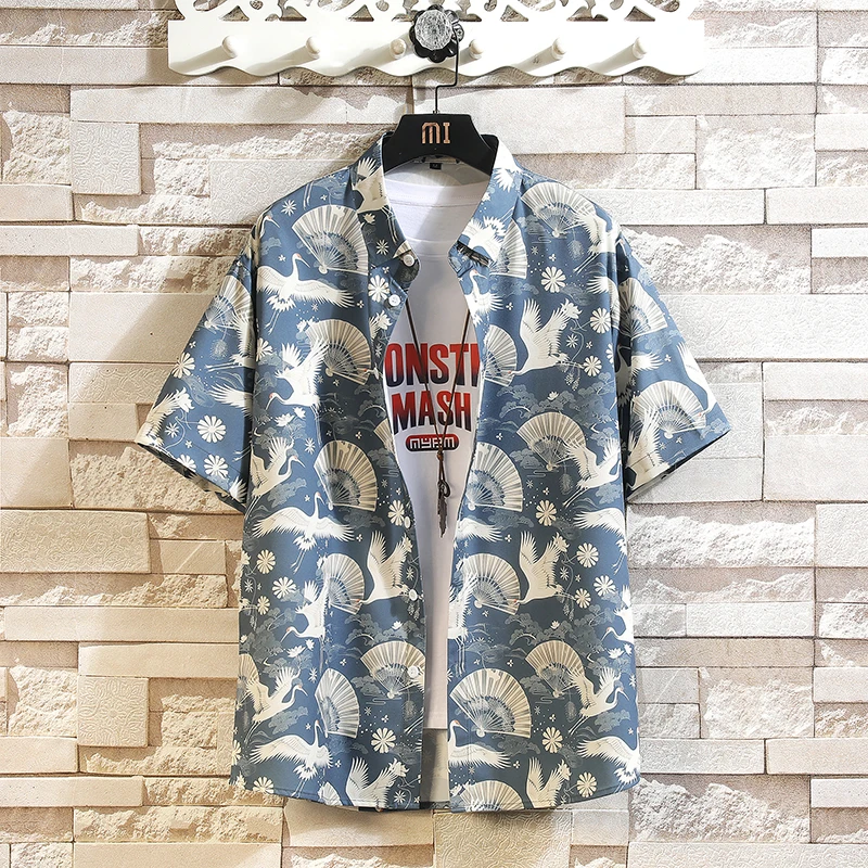 New Ice Sensation Hawaiian Shirts For Men's Fashion Printed Summer Casual Short Sleeve Oversized Streetwear Vintage Beach Tops