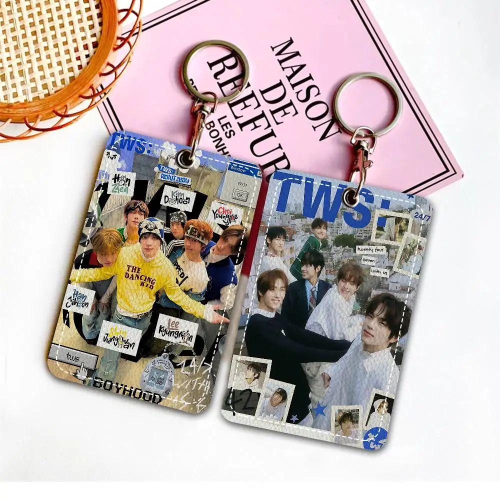 Korean Boy Band T-TWS-S Kpop  Style PU Access Card Holder with Keychain - Executive Protection for Bank card,Subway, Bus Card