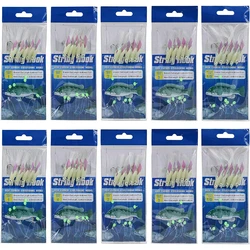 10Pack Saltwater Fishing Lures Bait Rigs 5 Hooks Sabiki Rigs Real Fish Skin String Hook Mackerel Glow in The Dark Flash Rigs