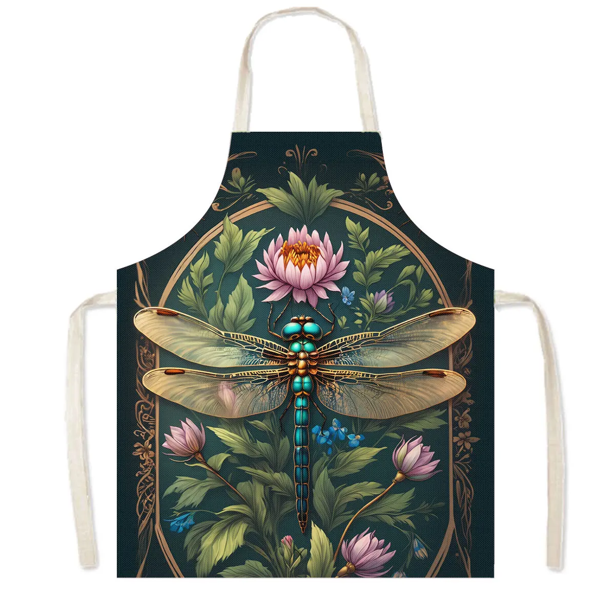 3D Print Cartoon Golden Bee and Flower Kitchen Aprons Children Bib Women Men Home Cleaning Clothing Barber Waiter Linen Pinafore