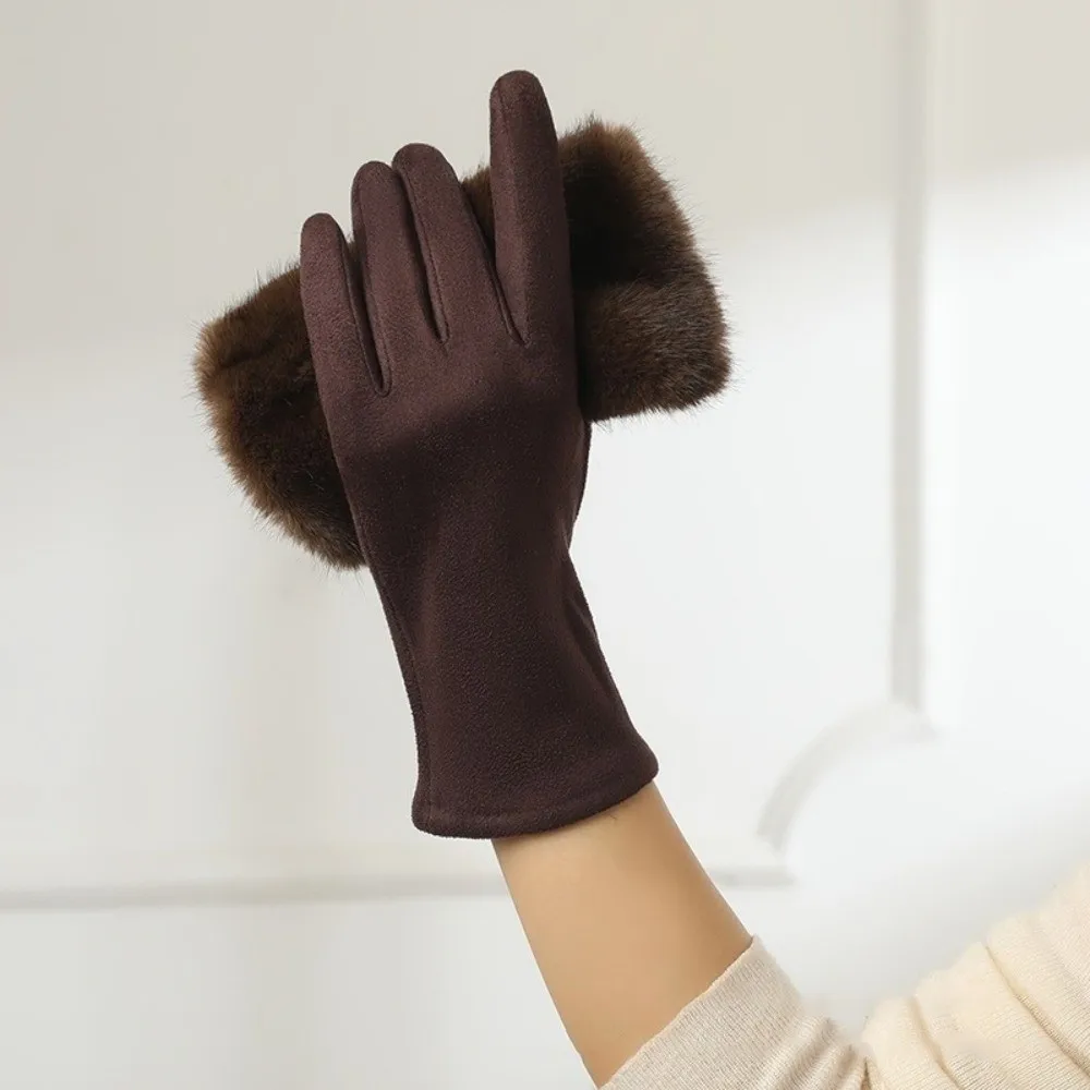 

Fashion Solid Color Suede Gloves Thickened Rabbit Faux Fur Women Winter Gloves Full Finger keep Warm Thermal Mittens Party Wear