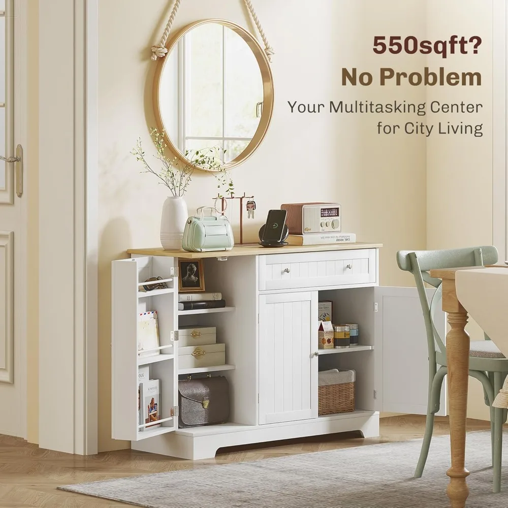 خزانة قهوة وبار معاصرة مع مساحة تخزين، بوفيه خزانة جانبية مع أدراج، أرفف قابلة للتعديل، مخزن مطبخ مدمج #5