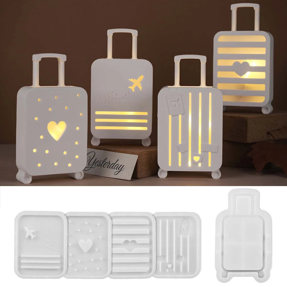 Creativity Suitcase Gift Box Mirror Silicone Mold DIY Handmade Hollow Lamp Silhouette Casting Molds Plaster Resin Craft Making view 3