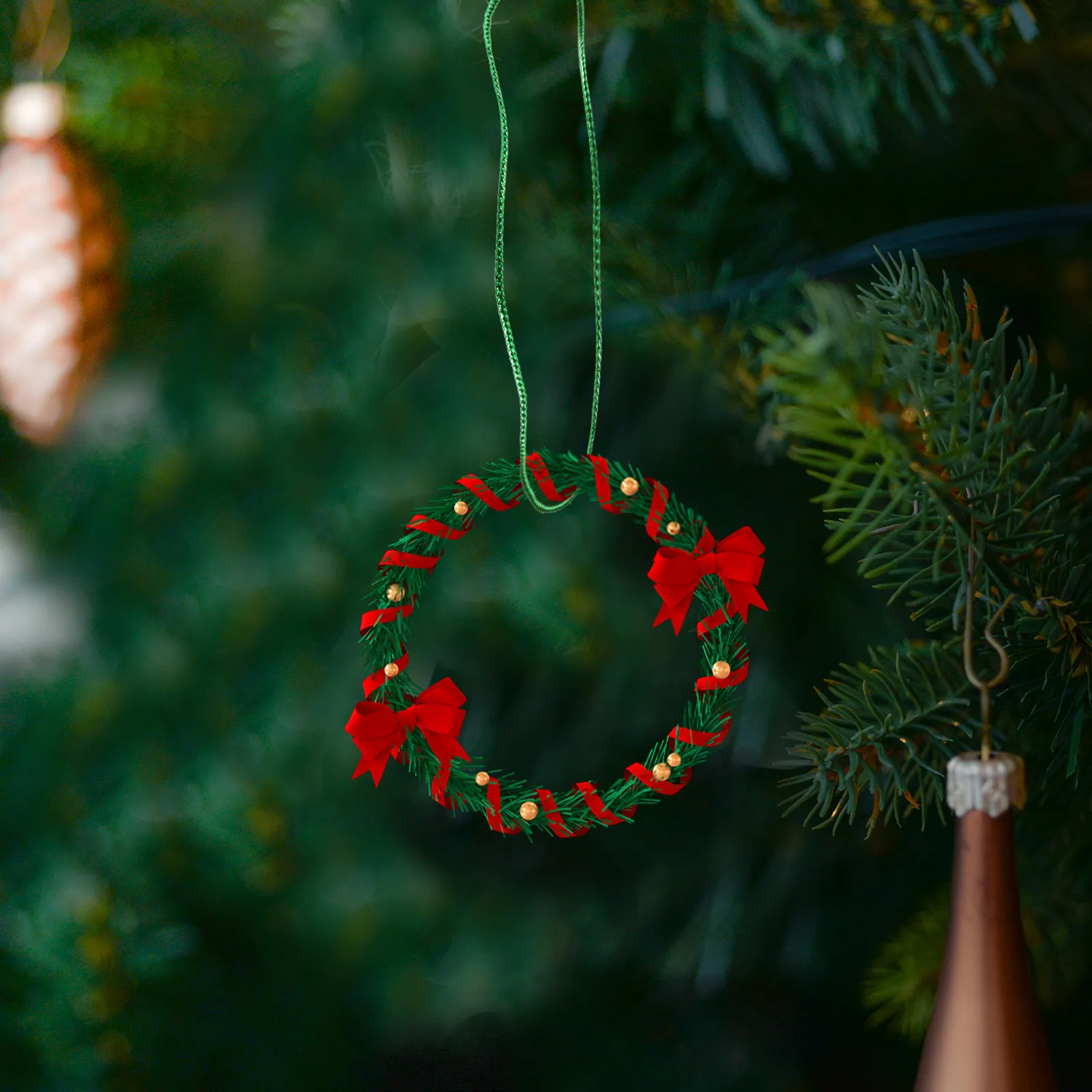 

200 Pcs Christmas Ball Hangers Green 20cm Hooks Tree naments Gift Tags Wreath Decorations Polyester Ropes Holiday Supplies