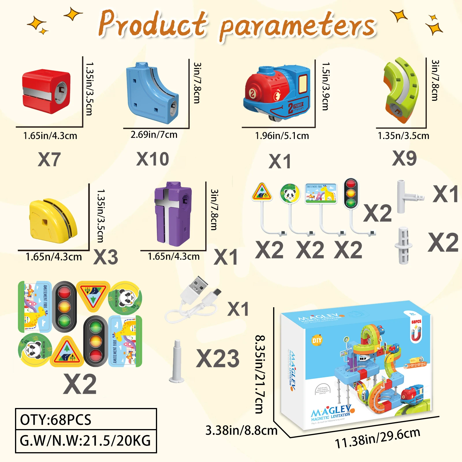 Zestaw kolejowy Track Fusion - 68 elementów, magnetyczna szyna 3D Infinity z kostkami STEM do składania, magiczna elastyczna tor wyścigowy dla dzieci A