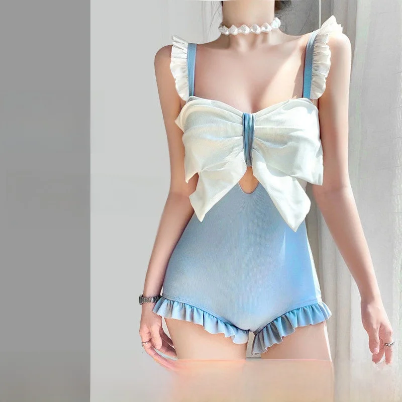 Conservative One-Piece Swimsuit for Women 2024 High-Waist Thermal Spa Swimwear Cover-Up Slimming Strap Design Student Friendly