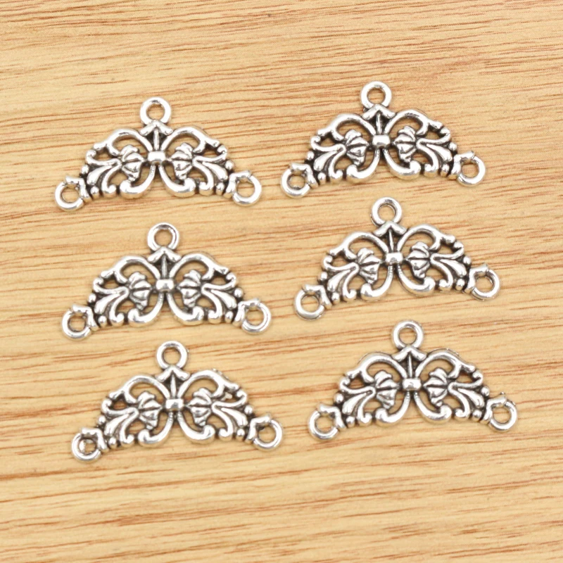 30 pezzi 14x26mm argento antico placcato bronzo stile fiore ciondolo ciondolo charm fai da te accessori gioielli per bracciale collana