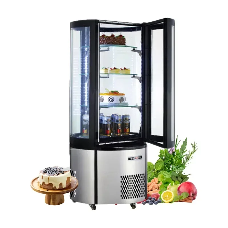 Round multi-layer rotating glass door fresh-keeping display cabinet, vertical small commercial cake refrigerator