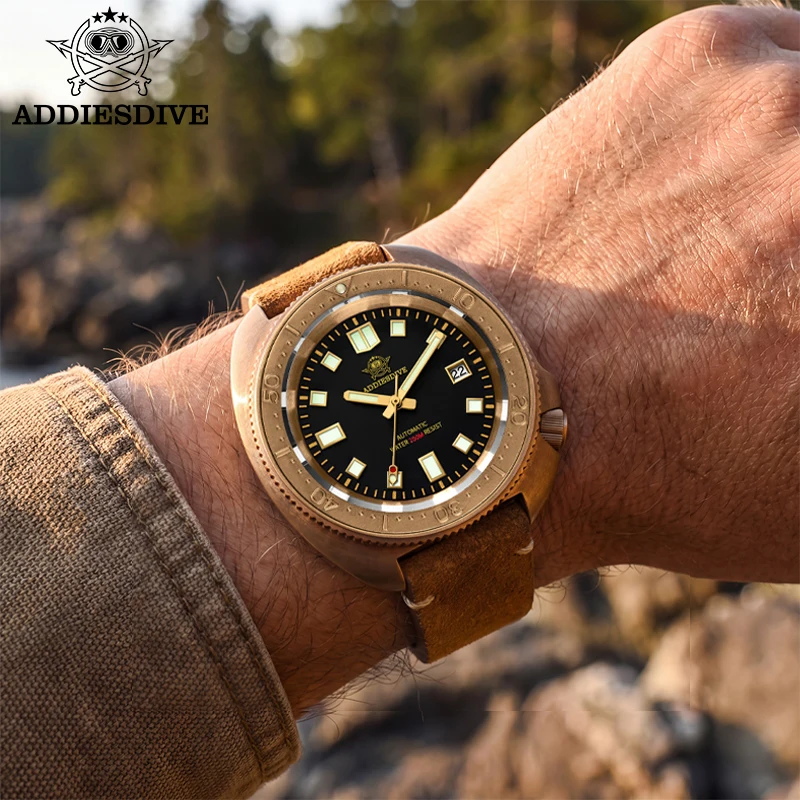 ADDIESDIVE New AD2104-8215 Male Clock CUSN8 Solid Bronze 20Bar Waterproof Automatic Mechanical Watch Sapphire Glass Wristwatch