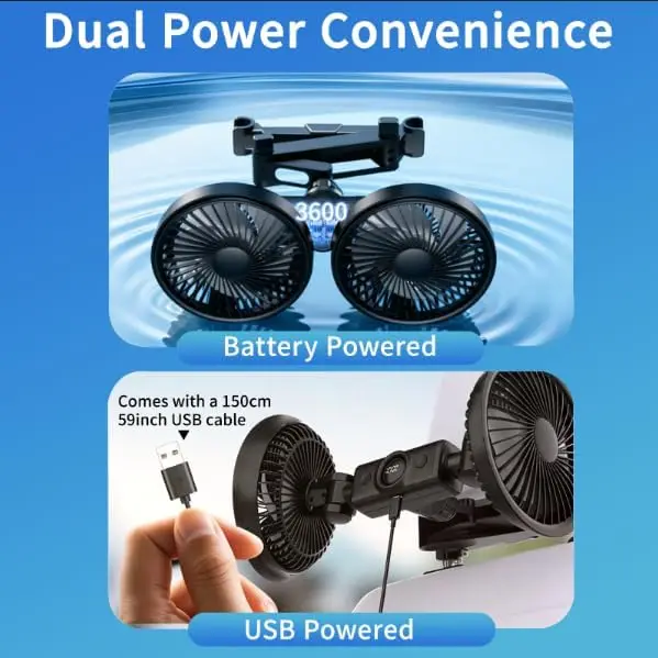 2026 New Upgrade Rechargeable Car Fan For Backseat Kids Baby, Battery And USB Dual Power Car Fans With LED Display,Powerful 3 Sp