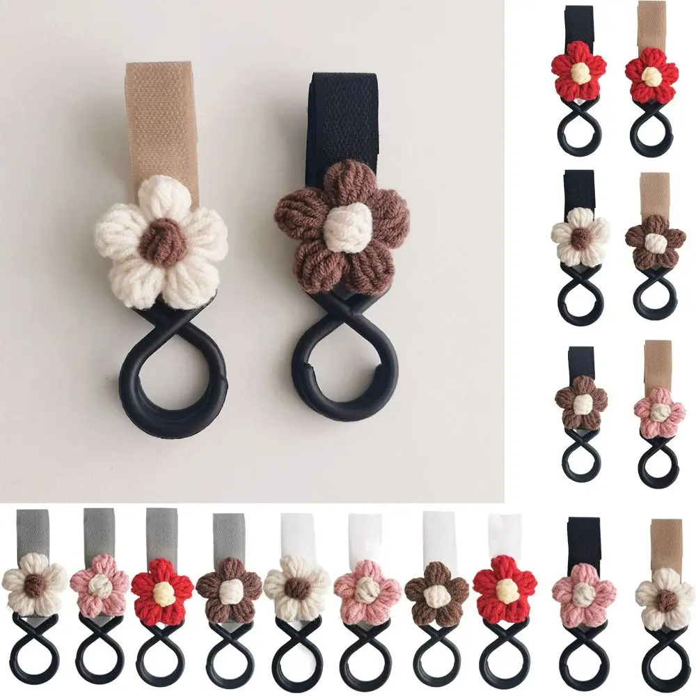 

Crochet Flower Baby Stroller Hooks Pram Magic Sticker Stroller Accessories Hanging Hook Carabiner Cartoon Stroller Accessories