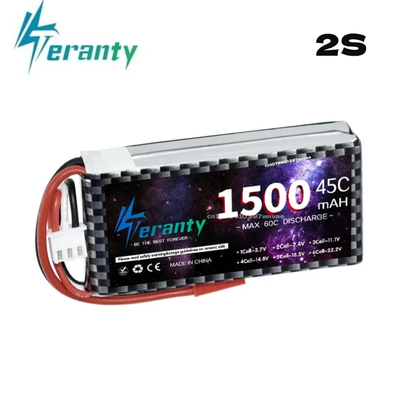 TERANTY 7,4V 1500mAh 2S Wiederaufladbarer LiPo-Akku für DIY-Elektronik RC-Helikopter Boot RC-Modell Zubehör Hobby-Teile