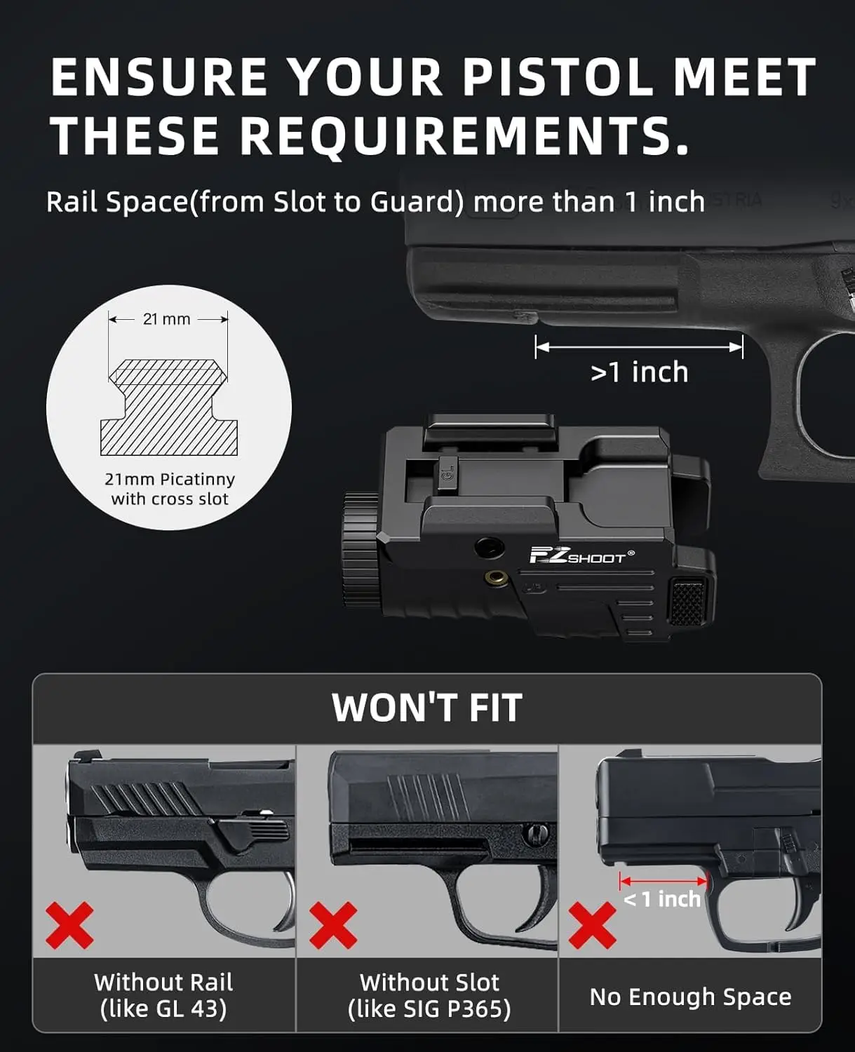 مجموعة مسدس تكتيكي EZshoot 800 لومن باللون الأزرق الفاتح بالليزر مع حاجز قابل للانزلاق متوافق مع قفل G وسكك الحديدية Picatinny #6