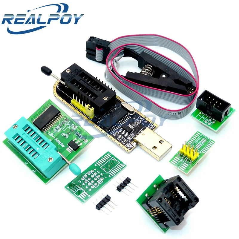 Módulo programador USB CH341A 24 25 Series EEPROM Flash BIOS + Clip de prueba SOIC8 SOP8 + adaptador de 1,8 V + KIT de bricolaje de adaptador SOIC8