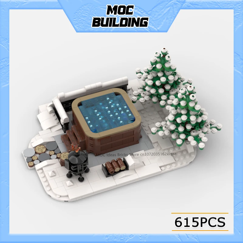 MOC Building Blocks Street View Series Winter Village Holiday Hot Springs Model DIY Assemble Bricks Collection Display Toy Gifts
