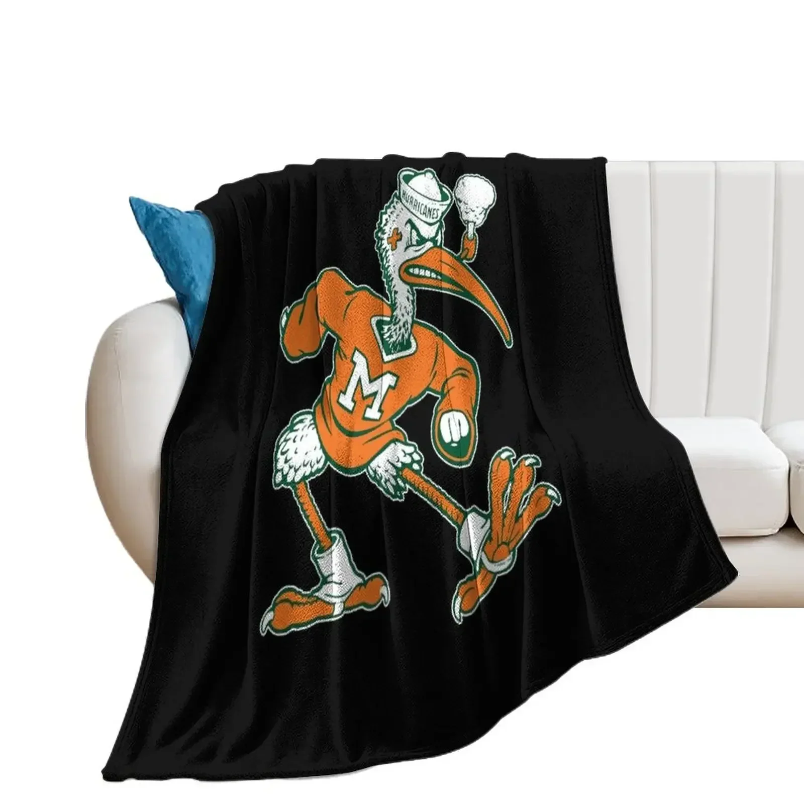 

Vintage Sebastian Mascot of Univ. of Miami Mascot Throw Blanket Sofa Throw Plaid on the sofa Blankets