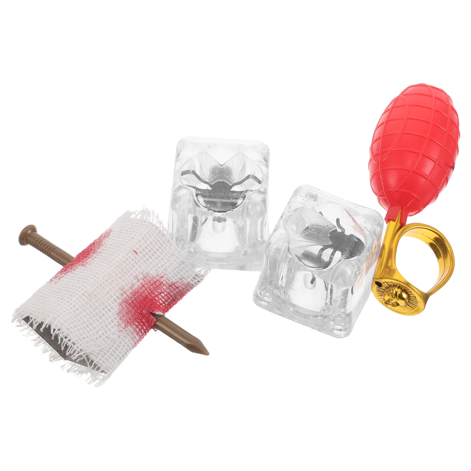 4pcs Set Prank Kejutan Trik Jari Cincin Semprot Air Kuku Palsu Melalui Jari Es Batu Plastik Dengan Serangga Untuk Halloween April