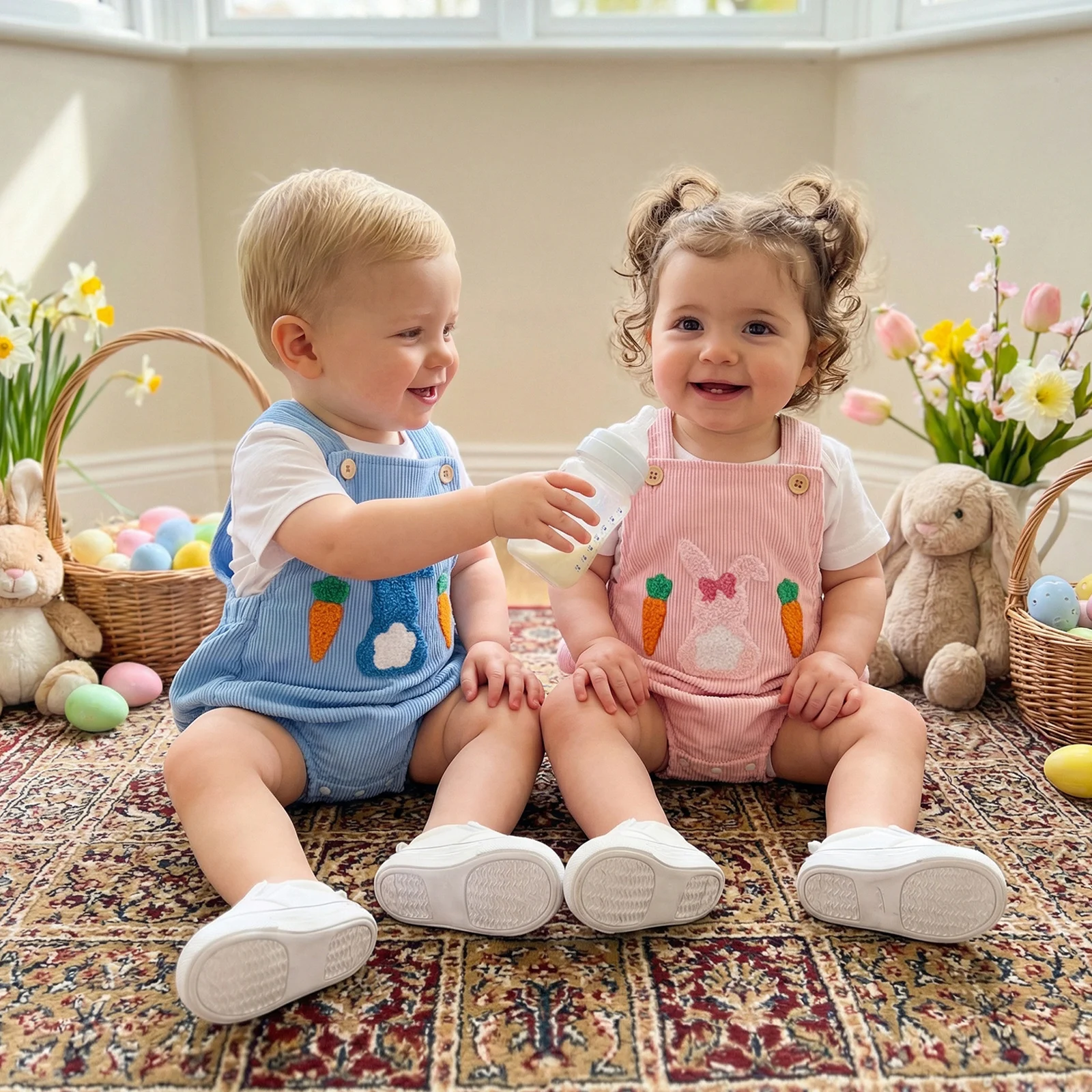 Citgeett Summer Easter Infant Baby Boys Girls Bodysuit Overalls Bunny Carrot Embroidery Sleeveless Jumpsuit Clothes