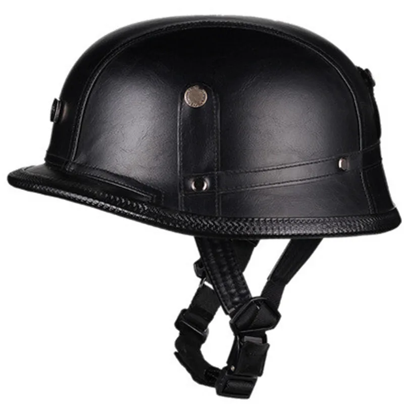 Helmet Vintage Half Face Helmet Motorcycle Helmets  Helm Vintage Retro Casco Para Black Leather German Solder view 4