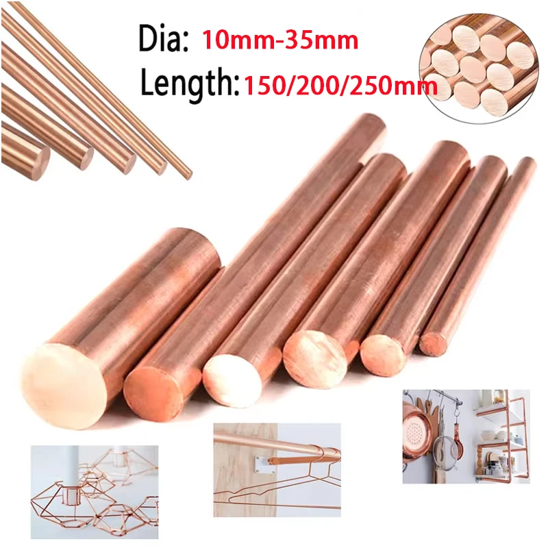 1Pcs Red Copper Bar Length 150/200/250/300mm Dia 12/14/15/16/18/20/22/25/28/30/32/35mm Solid Coppers