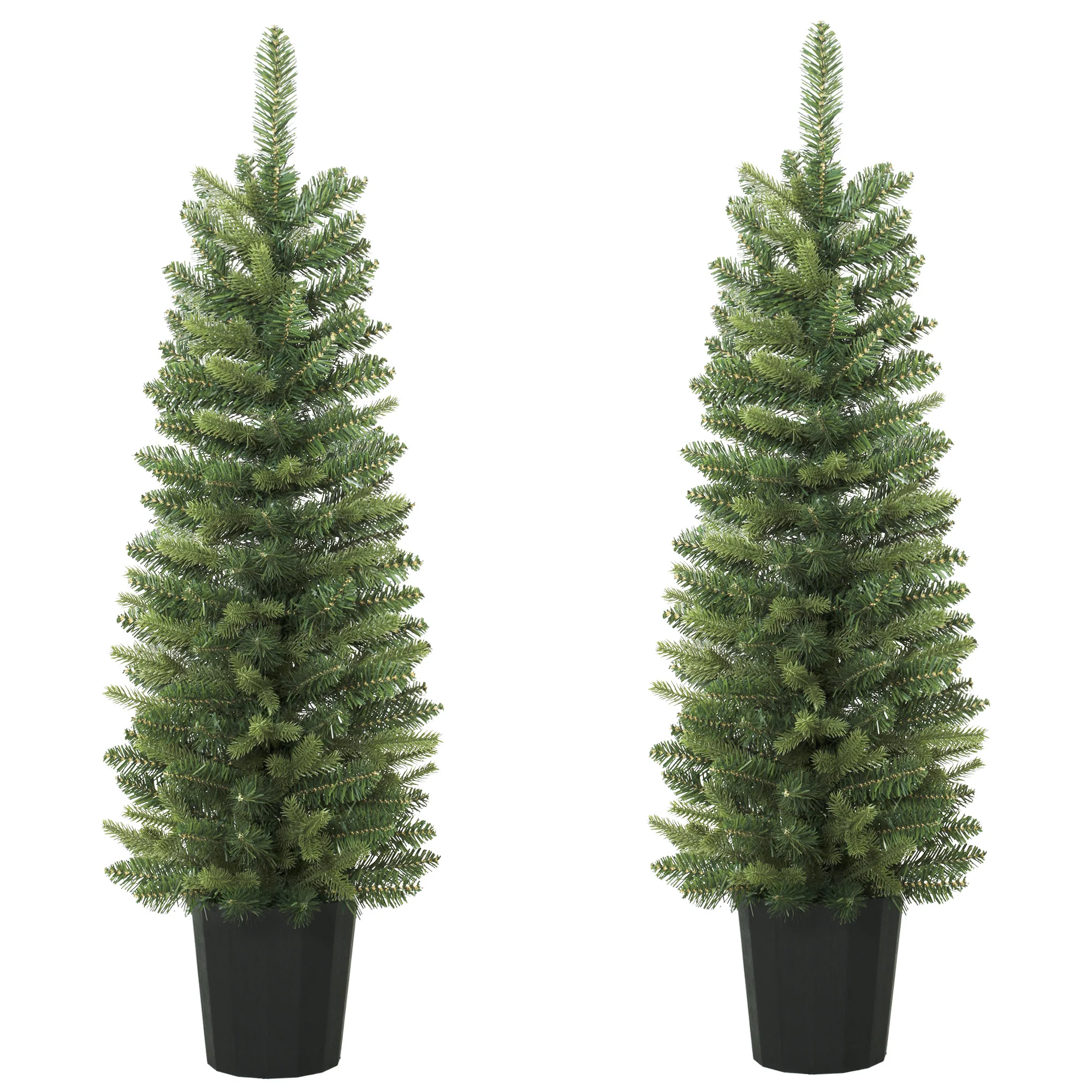 Homcom set van 2 kerstbomen, 120 cm, 170 takken, groene potvoet.