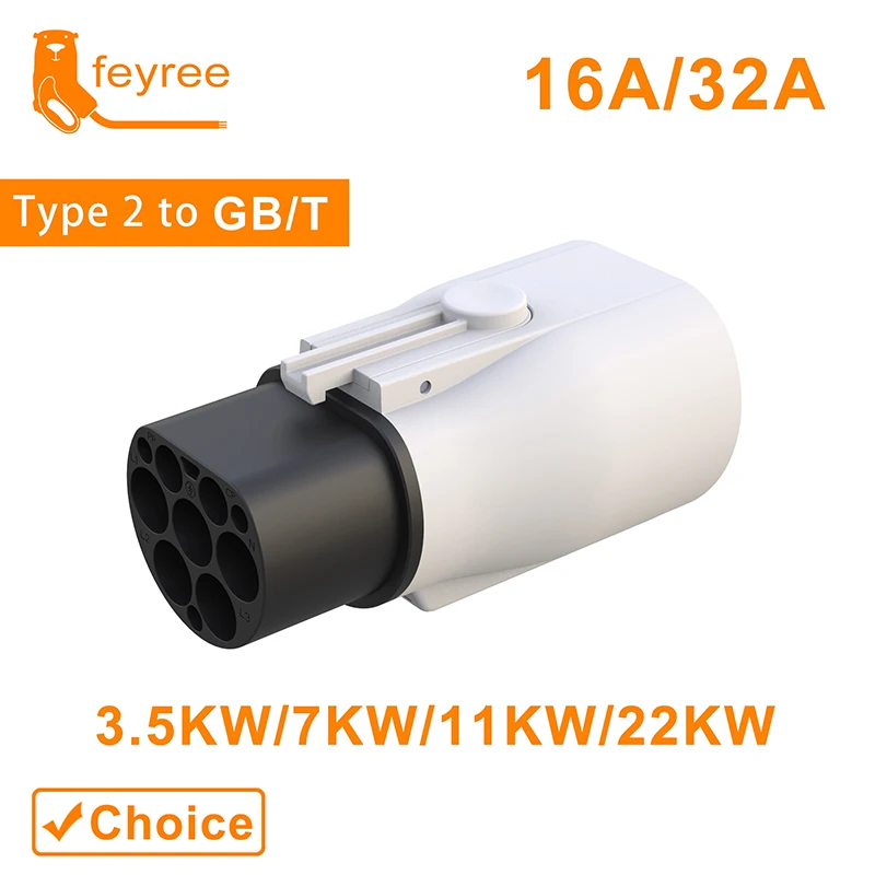Feyree-Adaptador de carregamento de veículo elétrico, conector EV, tipo 2, IEC 62196-2 para conversor GB/T, 16A, 32A, China Standard