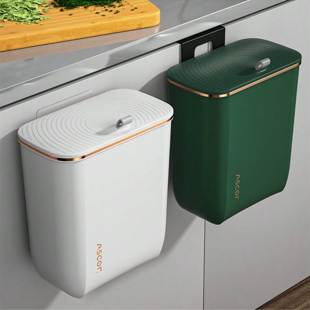 

7L/9L BIGCapacity Wall-Mounted Flip Lid Trash Can Space-Saving Kitchen Countertop Bin with Lid Waste Bin