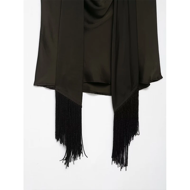 2025 Summer New Top Women's Tassel Decoration Satin Halter Tops for Women Backless Sexy Night Party Short Tops