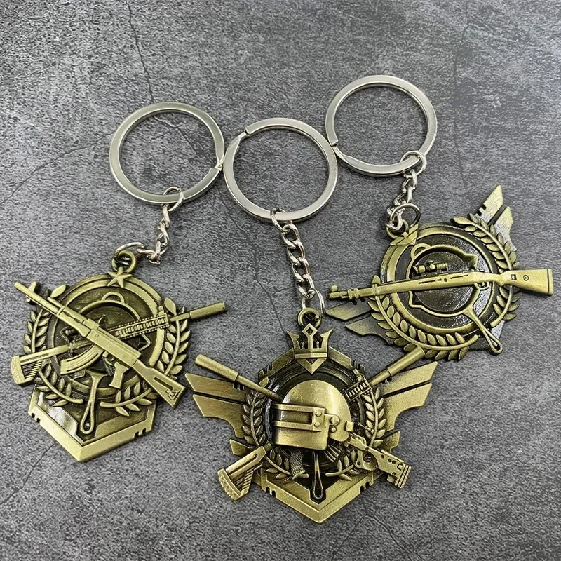 Online Game PUBG Badge Keychain Pendant Cosplay Cyber-Game Playerunknown\'s Battlegrounds Medal Alloy Key Ring for Game Lovers