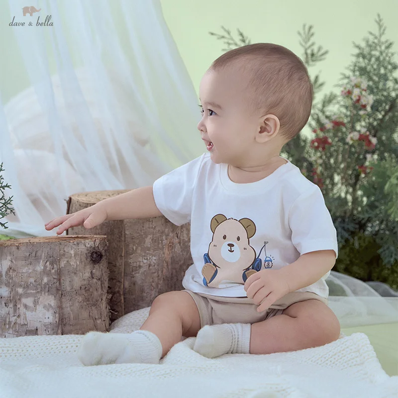 Dave Bella Newborn Jumpsuit Romper Short Sleeve Summer Baby Creeper Printed Cute Cotton Clothes Casual Romper DB2251574
