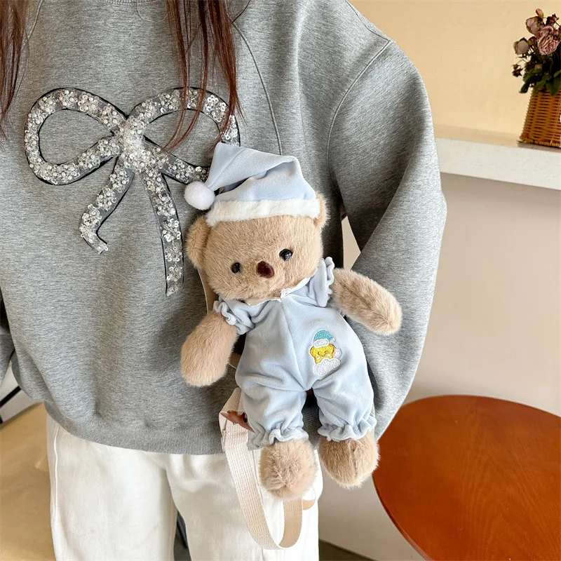 Kawaii New Goodnight Bear Plush Stuffed Doll Shoulder Bag Cute Girls Sweet Plush Animal Backpack Coin Purse Best Birthday Gifts