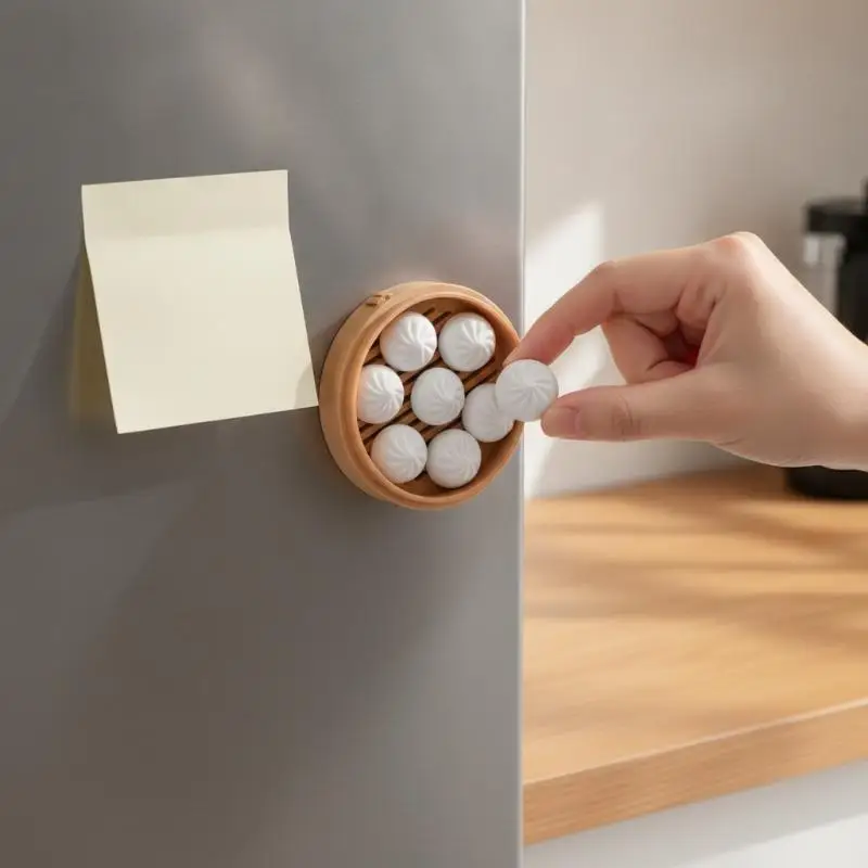 New 3D Printing Bun Dumpling Fridge Magnet Plastic Realistic Miniature Food Magnetic Sticker Whimsical DIY Label