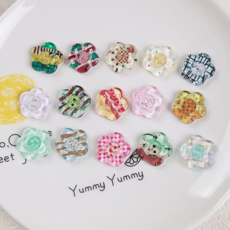 Through print flower button diy clothing shoes socks accessories mobile phone case patch hole shoes with hair clip hair