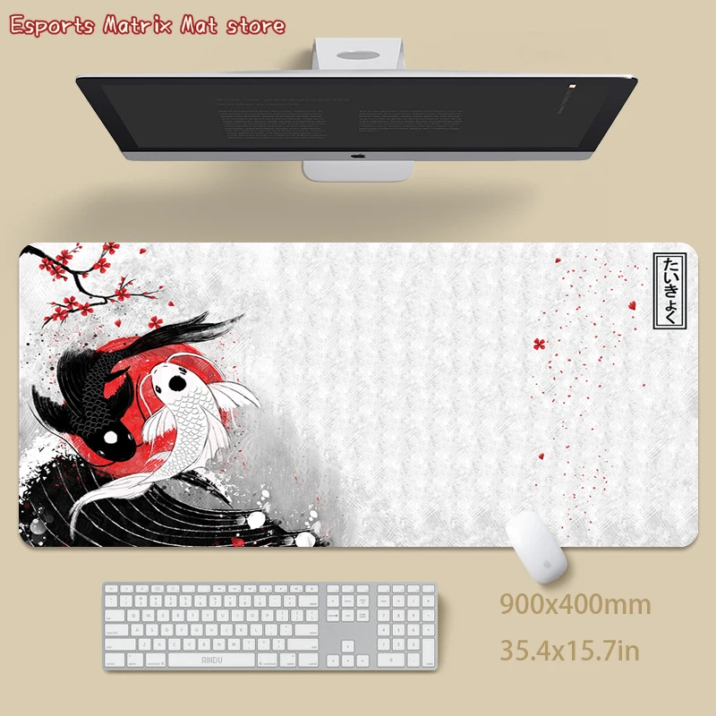 Yin Yang Koi Fish Mauspad – große, erweiterte Gaming-Schreibtischunterlage mit japanischem Kunstdesign