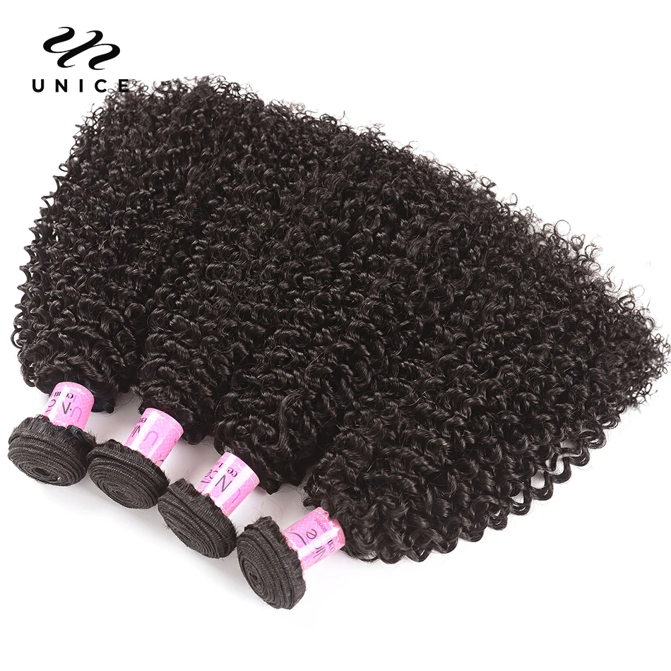 UNice Kinky Curly Bundles 3PCS 100% Human Hair Bundles Natural Color 100Gram Per Bundle