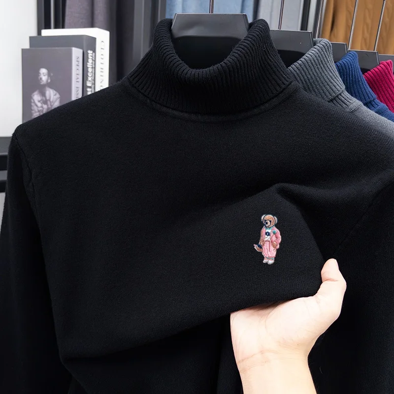 Neuer Herren-Pullover mit hohem Kragen und langen Ärmeln, Luxusmarke Teddybär-Stickerei, warme Freizeitkleidung für Herbst und Winter. – Detail 11