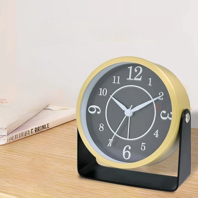 1Pcs 4.5Inch European Style Light Luxury Metal Alarm Clock, 180 Degree Rotating Table Clock, Vintage Desktop Ornament Clocks