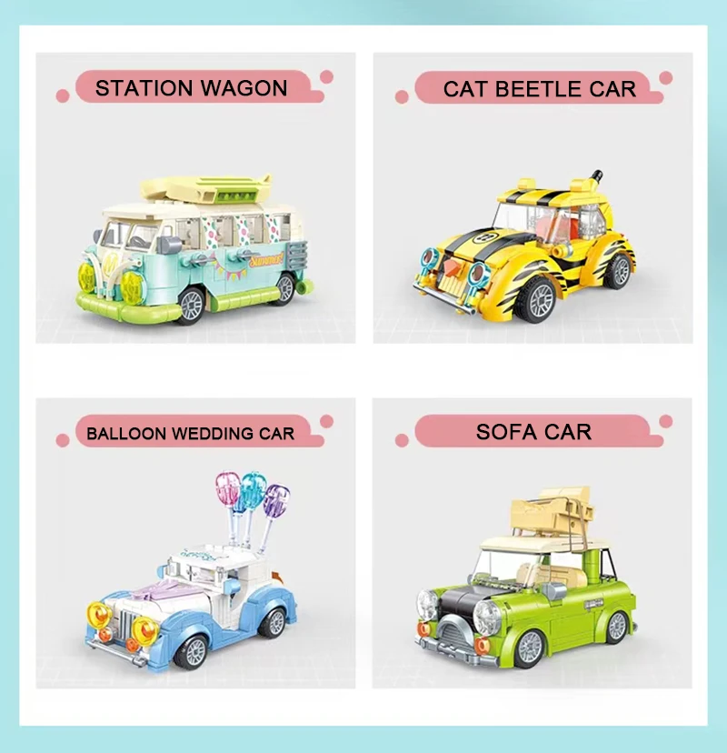 Creative Mini Station Wagon Model Building Block The Beatles Car Tourist Sofa Vehicle Car Model Bricks Toy For Girls Kids Gift