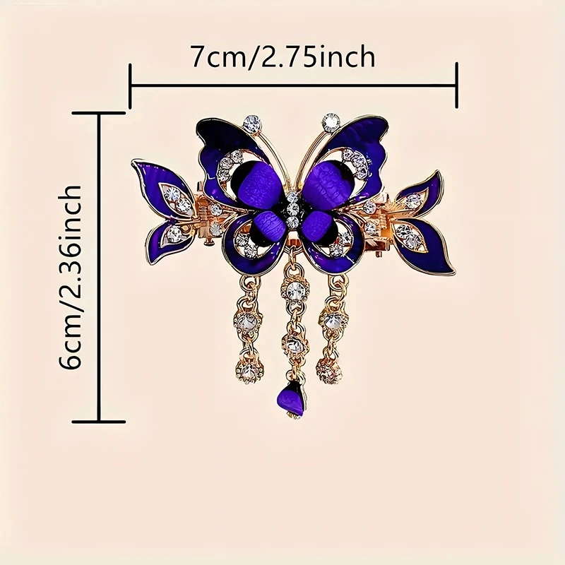 Pinza para el pelo de mariposa de cristal a la moda para mujer, diamantes de imitación coloridos, elegante accesorio para el cabello con borlas para chica Kawaii, diadema con pinza para el pelo