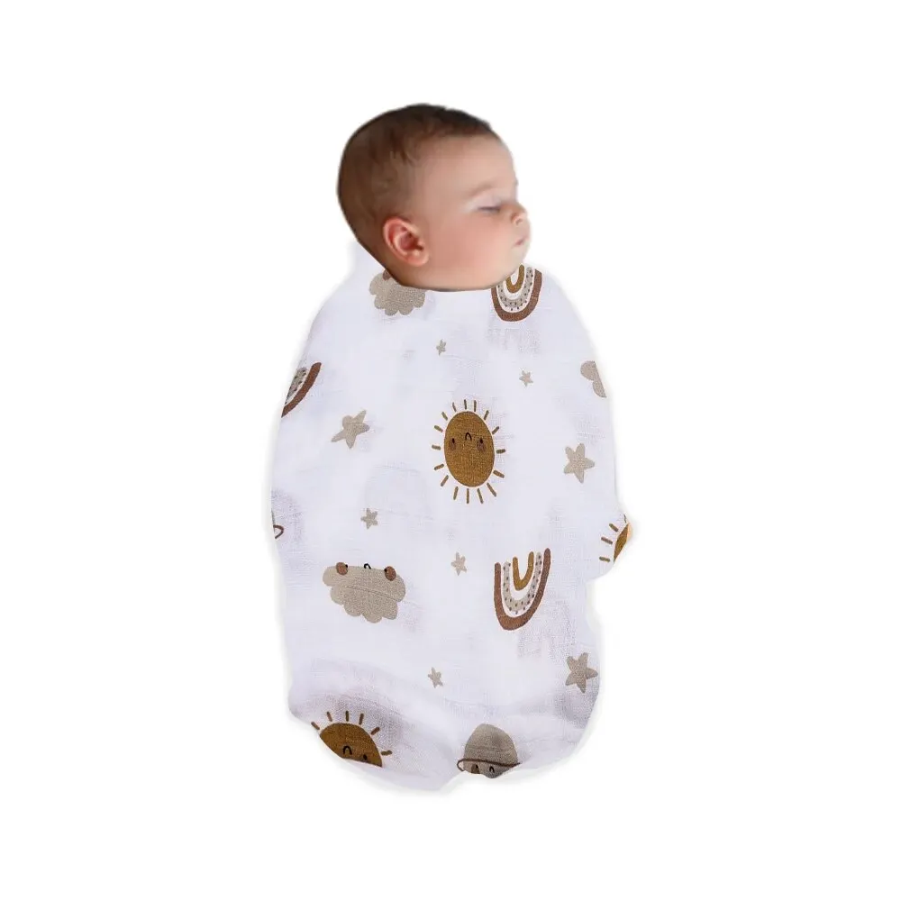 

120x110cm Bamboo Cotton Baby Muslin Swaddle Blanket Cute Soft Print Baby Towel Wrap