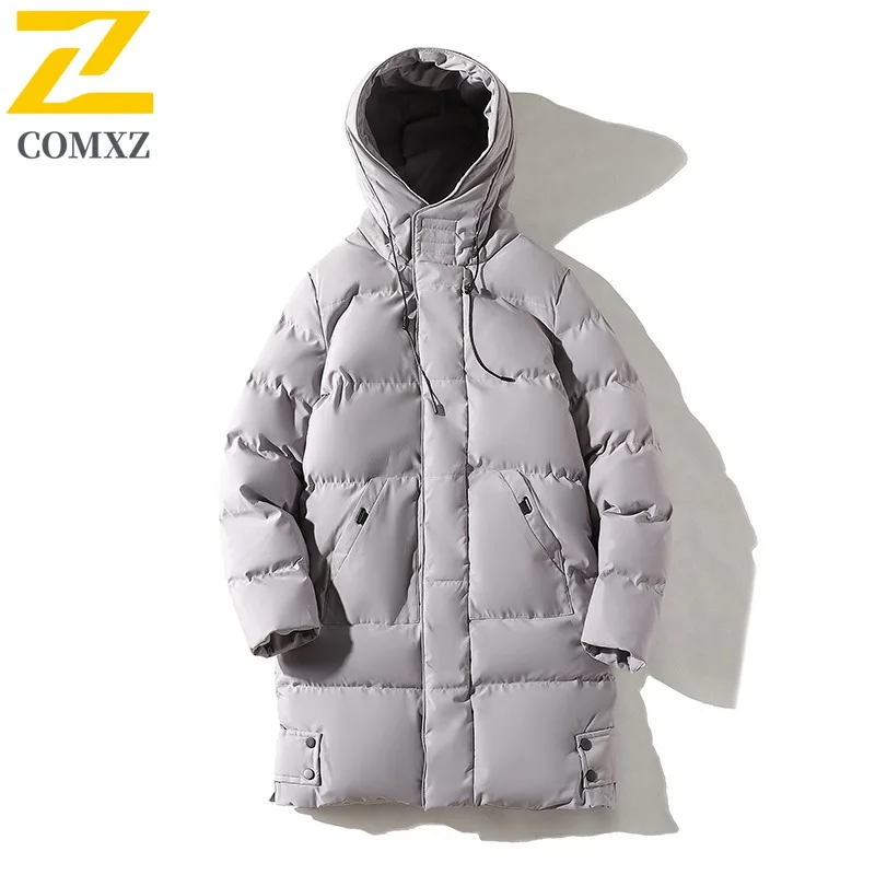 COMXZ 2025 Winter Fashion Stand Collar Cotton Jacket Hooded Winter Waterproof Windproof Outdoor Casual Warm Coat Men Streetwear