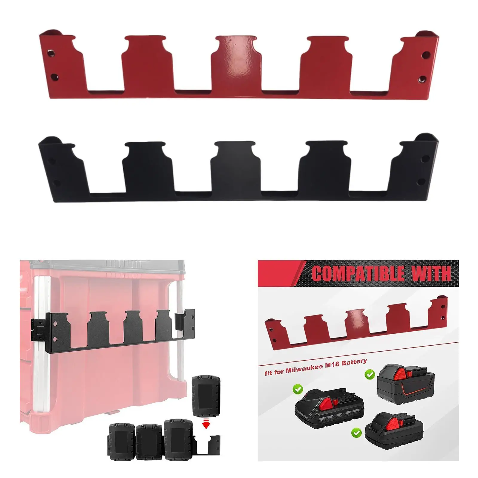 

Battery Mounts Dock Holder 4 Slot Wall Mount Stand Accessory Compact Professional Bracket Organizer for Workshops Garage